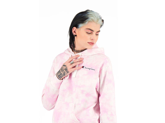 CHAMPION Felpa Hoodie Cappuccio Watercolor Donna Rosa Pink 113934 - Sandrini Calzature e Abbigliamento