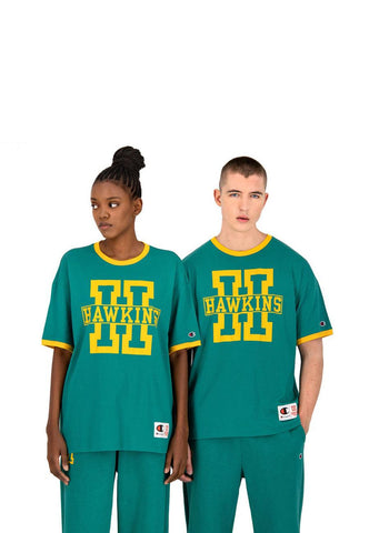 CHAMPION x STRANGER THINGS T-Shirt Hawkins Verde Giallo 217756 - Sandrini Calzature e Abbigliamento