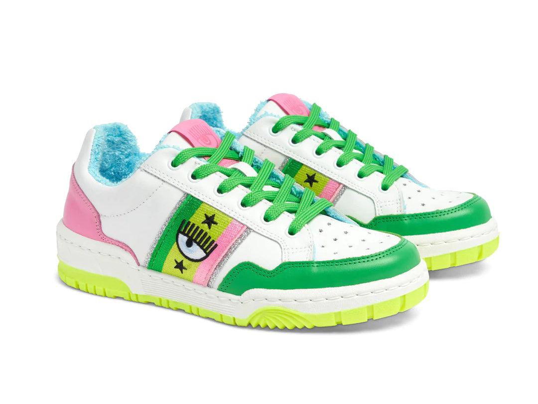 CHIARA FERRAGNI CF-1 Sneaker Donna Logo Eyelike White Green Multicolor CF2902-010 - Sandrini Calzature e Abbigliamento