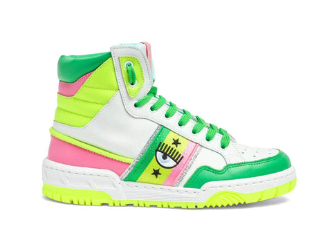 CHIARA FERRAGNI CF-1 Sneaker Hi Donna Logo Eyelike White Green Multicolor CF2907-010 - Sandrini Calzature e Abbigliamento