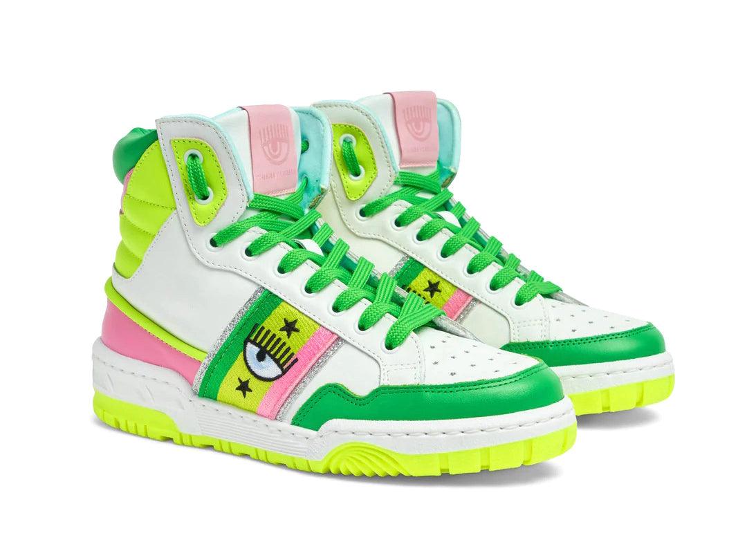 CHIARA FERRAGNI CF-1 Sneaker Hi Donna Logo Eyelike White Green Multicolor CF2907-010 - Sandrini Calzature e Abbigliamento