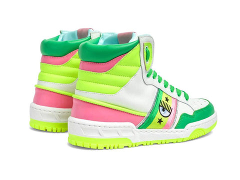 CHIARA FERRAGNI CF-1 Sneaker Hi Donna Logo Eyelike White Green Multicolor CF2907-010 - Sandrini Calzature e Abbigliamento