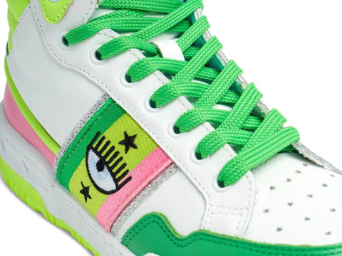 CHIARA FERRAGNI CF-1 Sneaker Hi Donna Logo Eyelike White Green Multicolor CF2907-010 - Sandrini Calzature e Abbigliamento