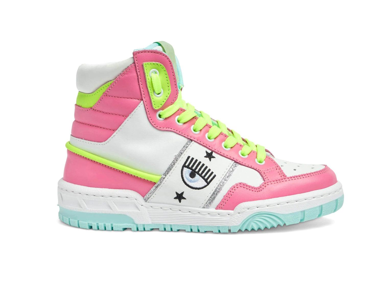 CHIARA FERRAGNI CF-1 Sneaker Hi Donna Logo Eyelike White Pink Yellow CF2906-072 - Sandrini Calzature e Abbigliamento