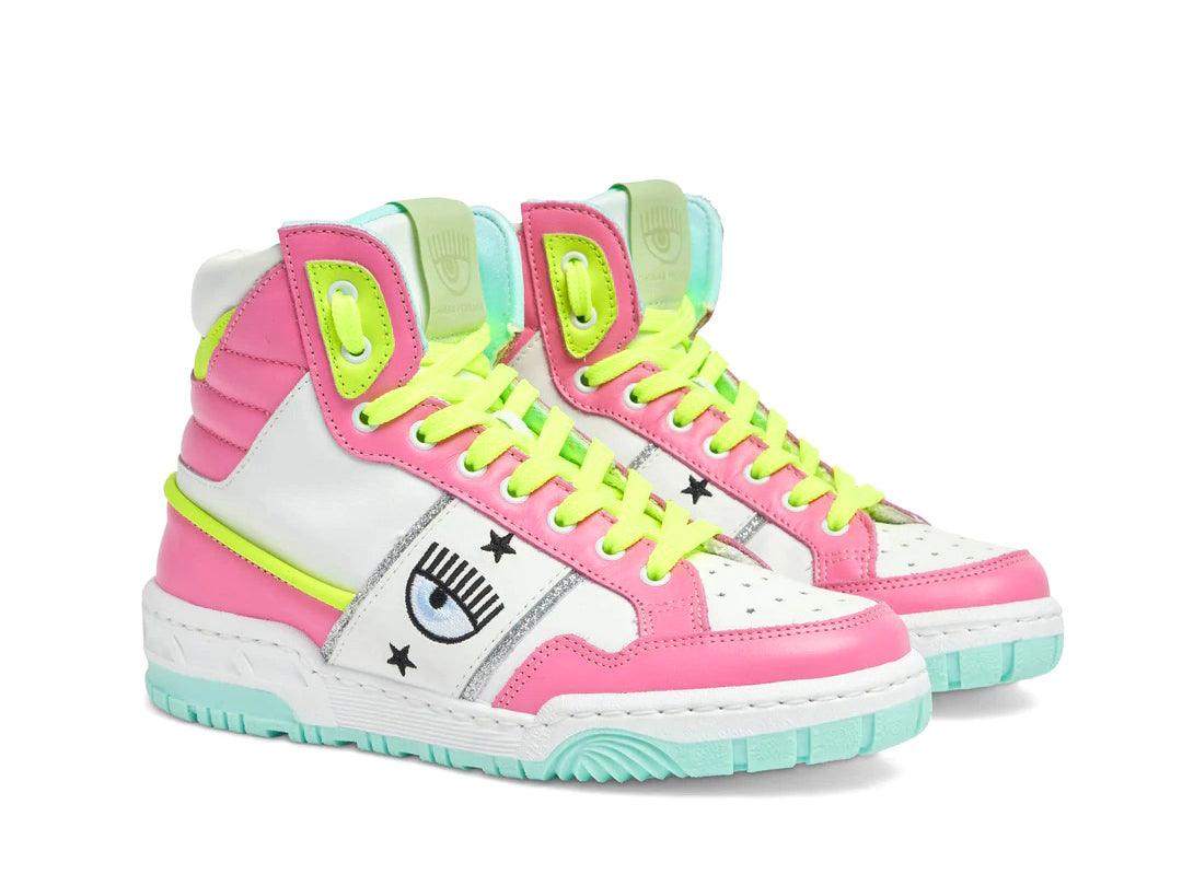 CHIARA FERRAGNI CF-1 Sneaker Hi Donna Logo Eyelike White Pink Yellow CF2906-072 - Sandrini Calzature e Abbigliamento