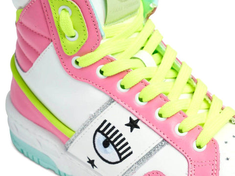 CHIARA FERRAGNI CF-1 Sneaker Hi Donna Logo Eyelike White Pink Yellow CF2906-072 - Sandrini Calzature e Abbigliamento