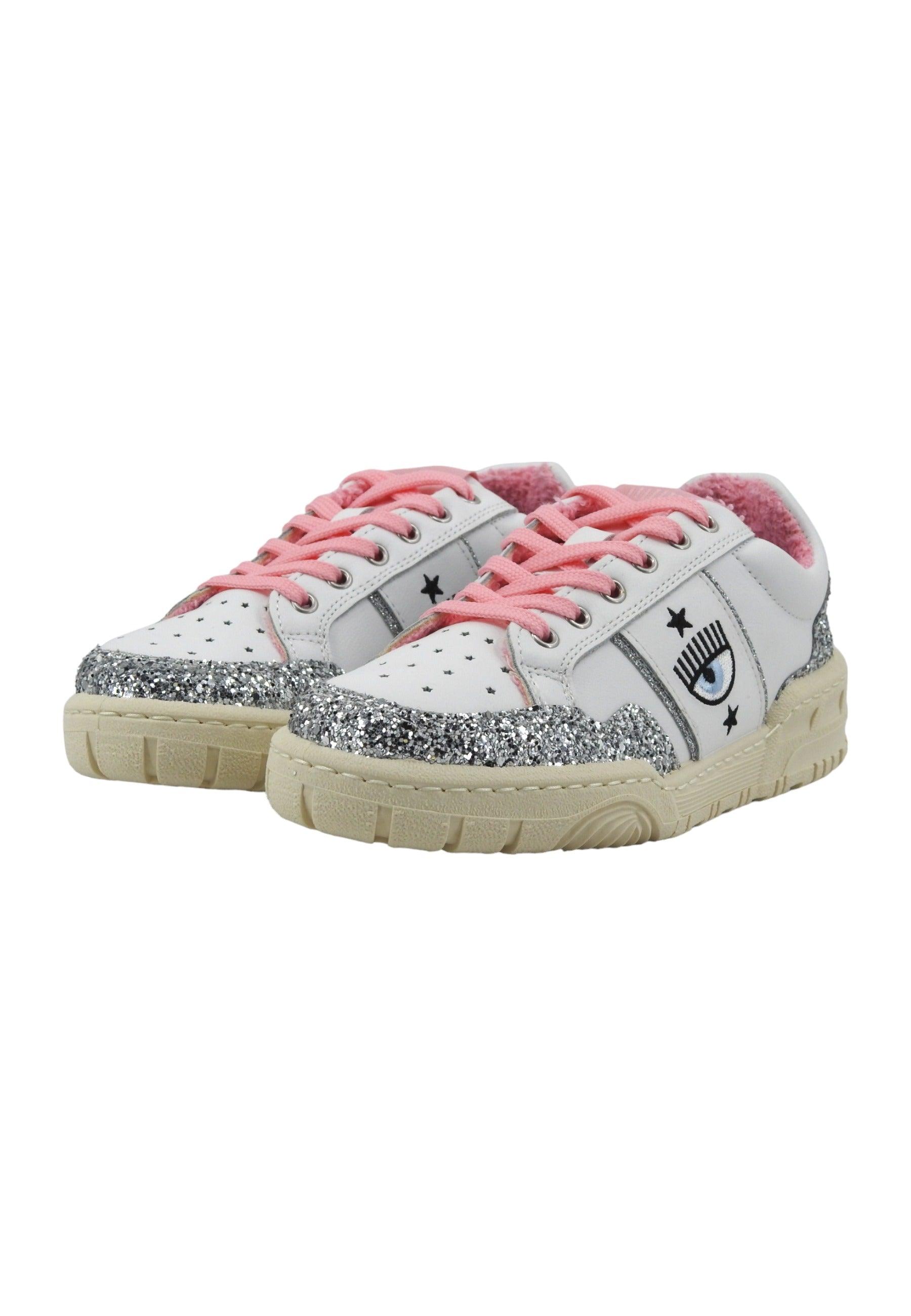 CHIARA FERRAGNI Sneaker Donna White Silver Pink CF3206-262 - Sandrini Calzature e Abbigliamento