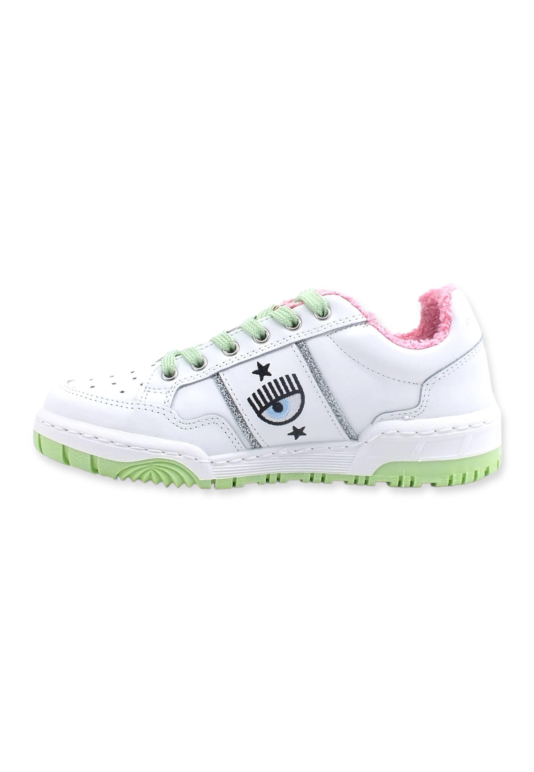 CHIARA FERRAGNI Sneaker Low Donna White Light Green CF3003-159 - Sandrini Calzature e Abbigliamento