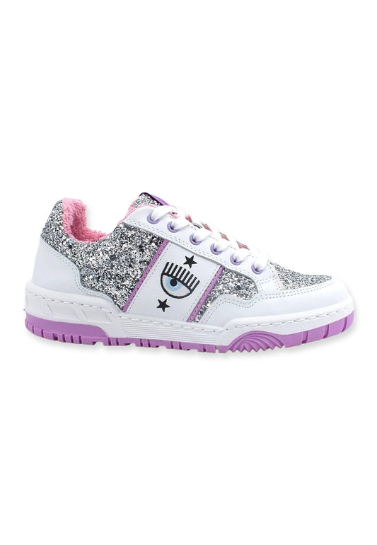 CHIARA FERRAGNI Sneaker Low Glitter Bianco Silver Violet CF3001-139 - Sandrini Calzature e Abbigliamento