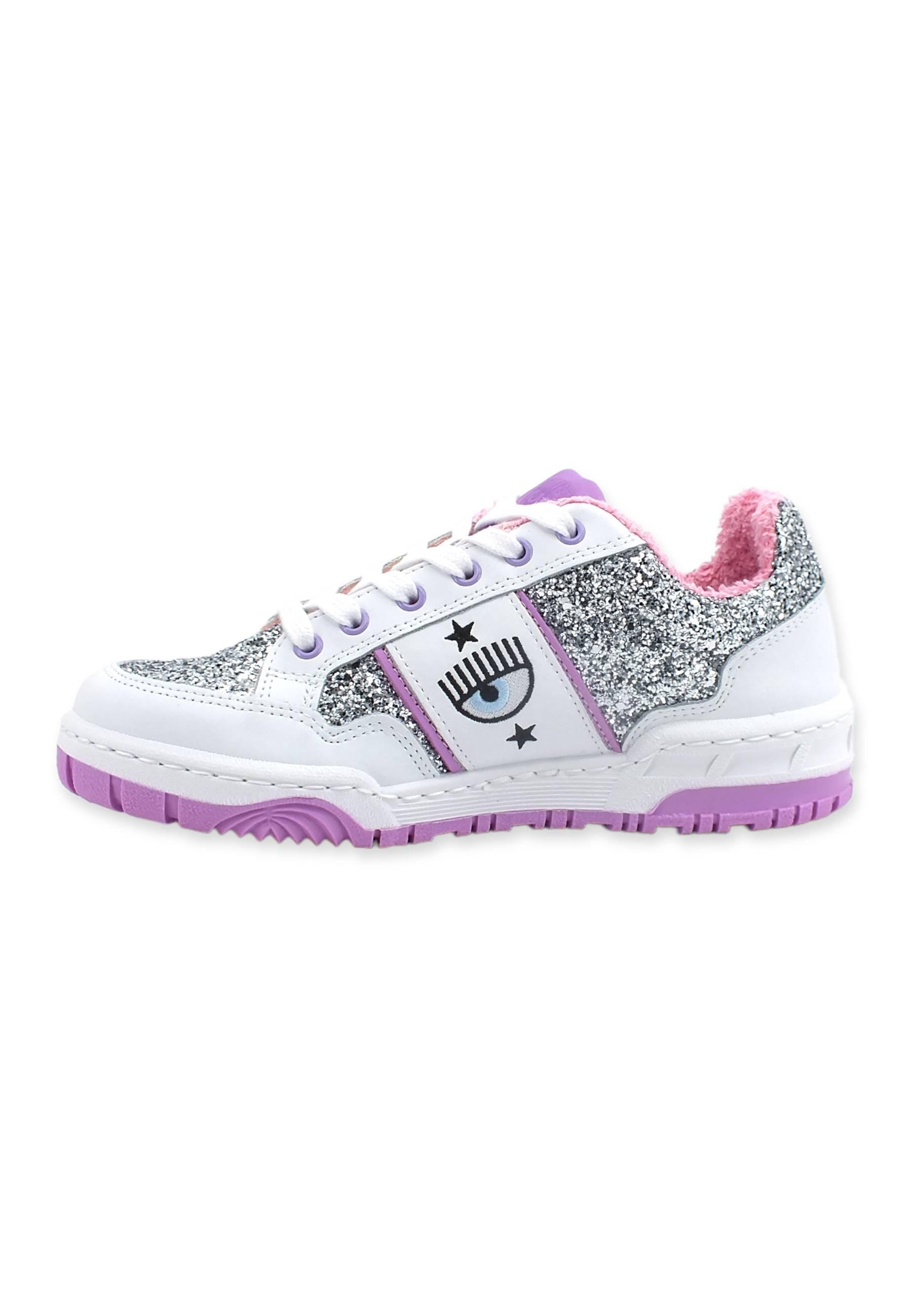 CHIARA FERRAGNI Sneaker Low Glitter Bianco Silver Violet CF3001-139 - Sandrini Calzature e Abbigliamento
