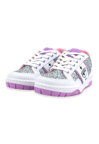 CHIARA FERRAGNI Sneaker Low Glitter Bianco Silver Violet CF3001-139 - Sandrini Calzature e Abbigliamento