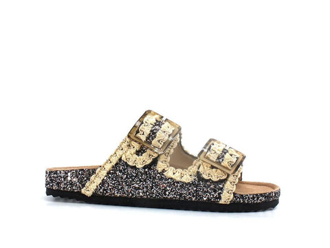 COLORS OF CALIFORNA Ciabatta 2 Fibbie Glitter Nero - Sandrini Calzature e Abbigliamento