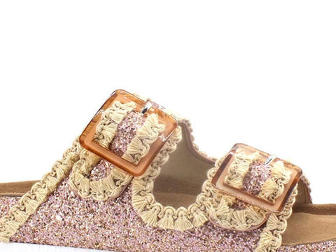 COLORS OF CALIFORNA Ciabatta 2 Fibbie Glitter Rosa - Sandrini Calzature e Abbigliamento