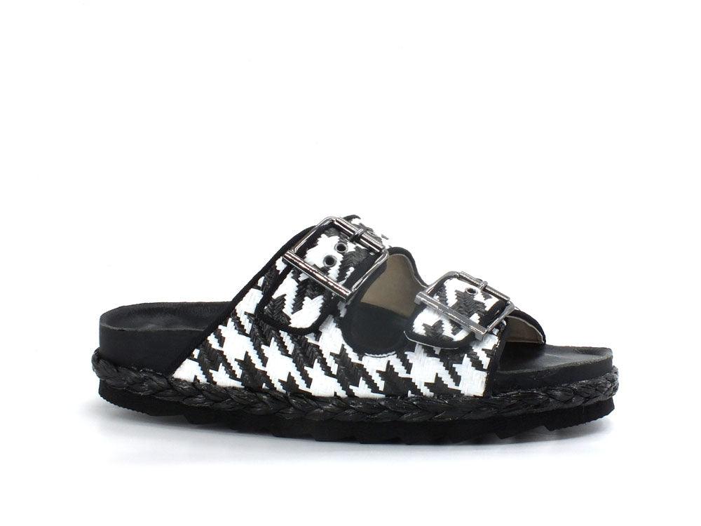 COLORS OF CALIFORNA Ciabatta 2 Fibbie Pied De Poule Nero - Sandrini Calzature e Abbigliamento