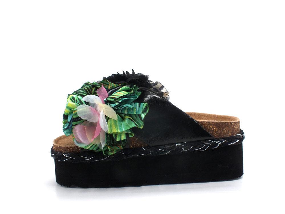 COLORS OF CALIFORNA Ciabatta Platform Fiori Leo Nero - Sandrini Calzature e Abbigliamento
