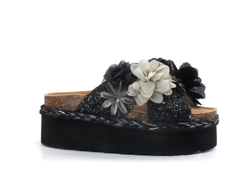 COLORS OF CALIFORNA Ciabatta Platform Glitter Fiore Nero - Sandrini Calzature e Abbigliamento
