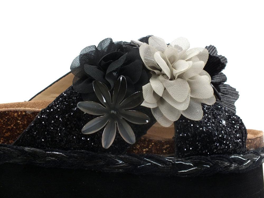 COLORS OF CALIFORNA Ciabatta Platform Glitter Fiore Nero - Sandrini Calzature e Abbigliamento