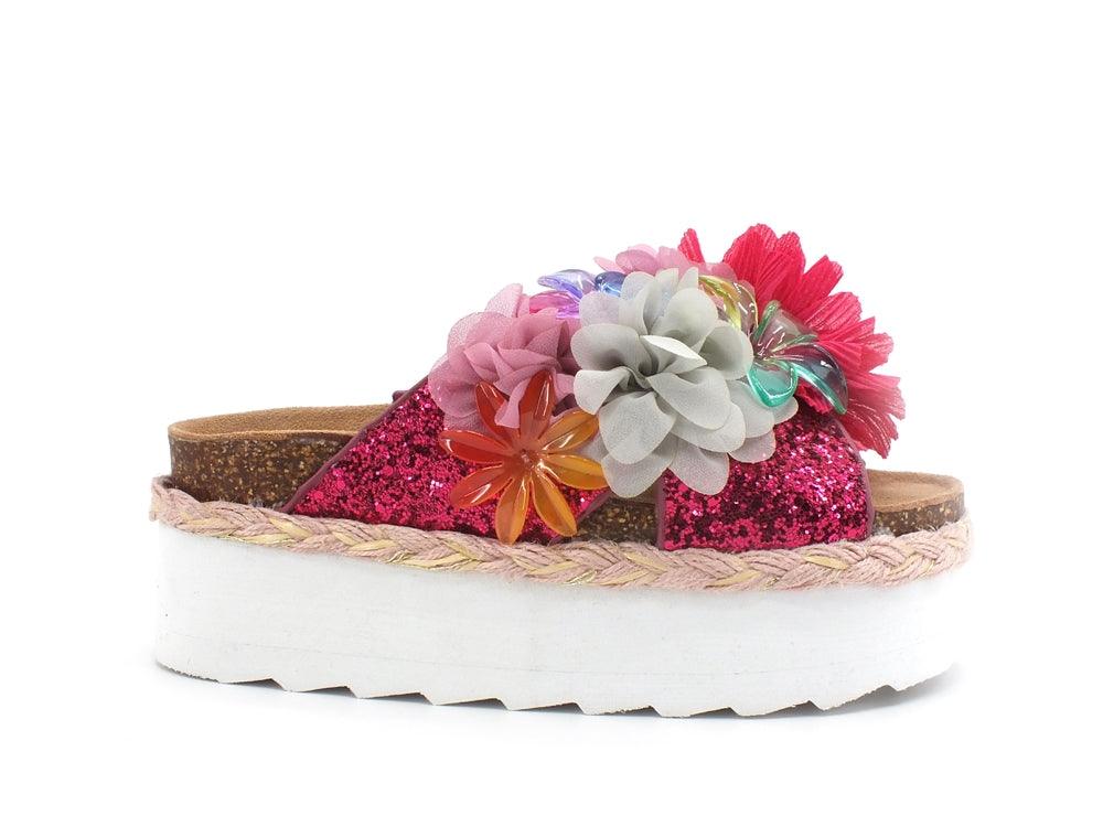 COLORS OF CALIFORNIA Ciabatta Platform Fiori Fuxia HC.BES041 - Sandrini Calzature e Abbigliamento