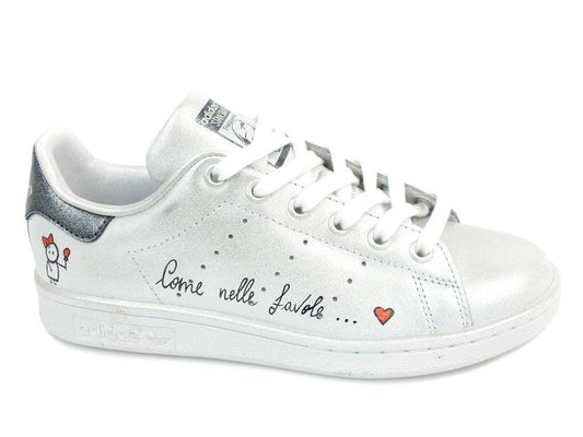 CUSTOM / ADIDAS Stan Smith White Blue Silver Spray COME NELLE FAVOLE M20325 - Sandrini Calzature e Abbigliamento