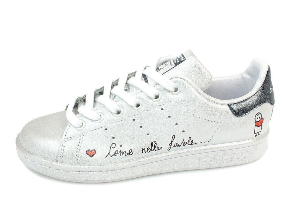 CUSTOM / ADIDAS Stan Smith White Blue Silver Spray COME NELLE FAVOLE M20325 - Sandrini Calzature e Abbigliamento