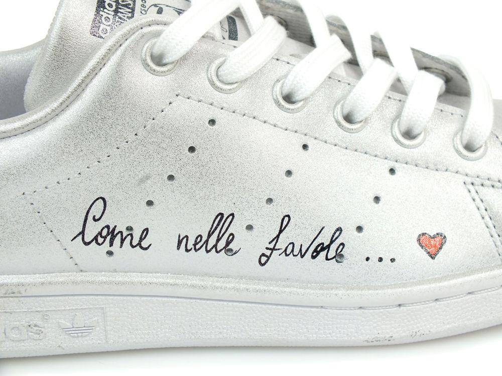 CUSTOM / ADIDAS Stan Smith White Blue Silver Spray COME NELLE FAVOLE M20325 - Sandrini Calzature e Abbigliamento