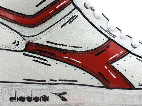 CUSTOM / Diadora Game High Waxed Sneaker Cartoon White Rosso 501.159657C5147 - Sandrini Calzature e Abbigliamento