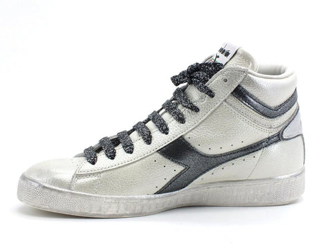 CUSTOM / DIADORA Game High Waxed Sneaker White Blue Silver 501.159657C5262 - Sandrini Calzature e Abbigliamento