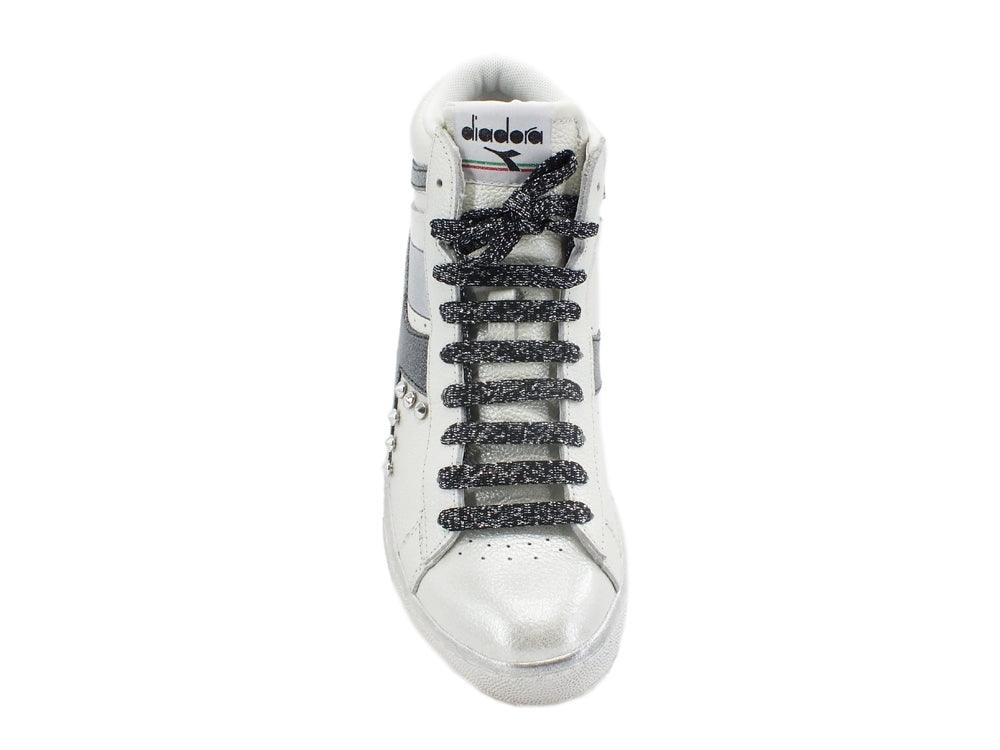 CUSTOM / DIADORA Game High Waxed Sneaker White Blue Silver 501.159657C5262 - Sandrini Calzature e Abbigliamento