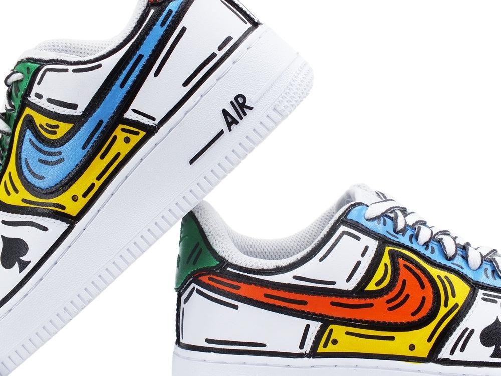 CUSTOM / NIKE Air Force 1 GS AF1 Sneaker Uomo Comics Multicolor 314192 117 - Sandrini Calzature e Abbigliamento
