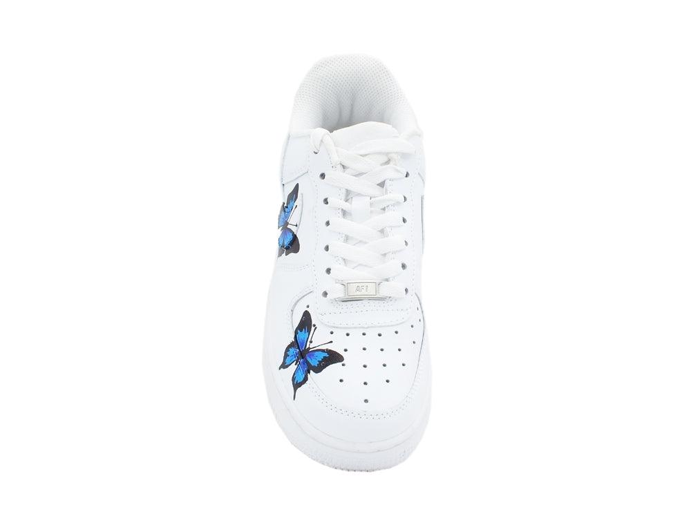 CUSTOM / NIKE Air Force 1 Sneaker AF1 Butterfly Farfalle White Blue 315115-112 - Sandrini Calzature e Abbigliamento