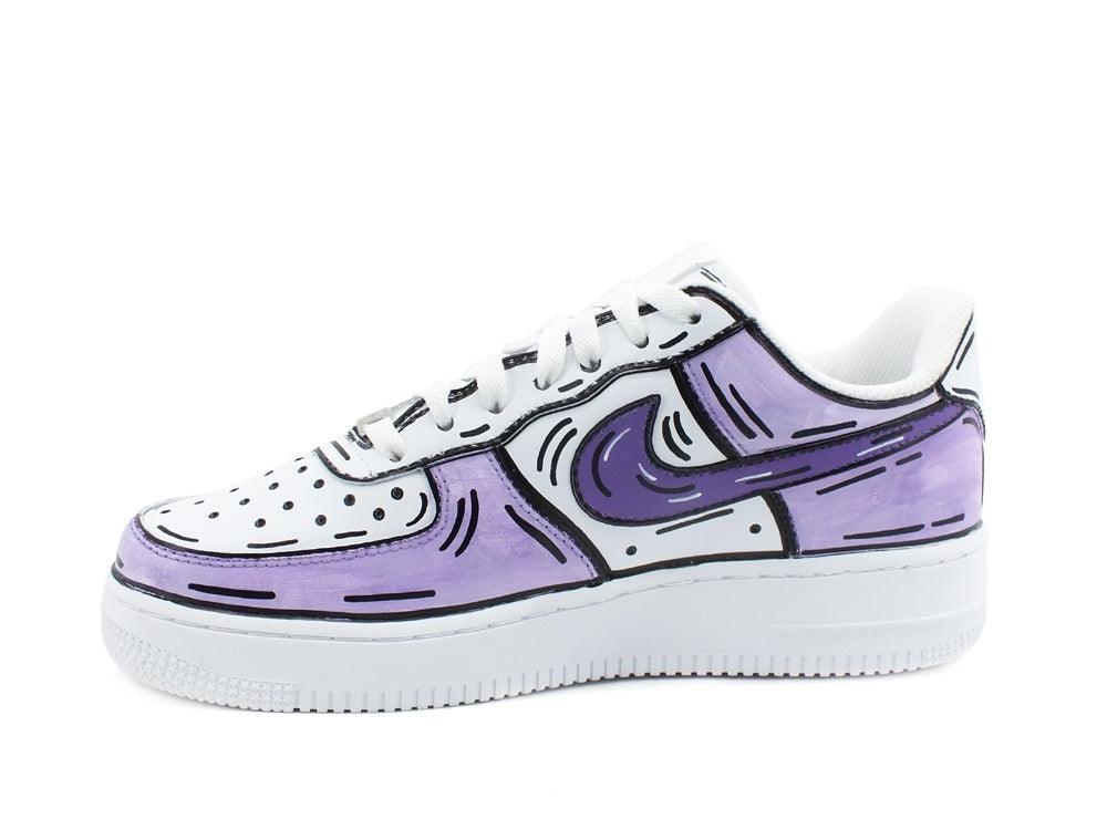 CUSTOM / NIKE Air Force 1 Sneaker AF1 Cartoon Comics White Lilac Purple 315115-112 - Sandrini Calzature e Abbigliamento