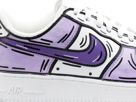 CUSTOM / NIKE Air Force 1 Sneaker AF1 Cartoon Comics White Lilac Purple 315115-112 - Sandrini Calzature e Abbigliamento