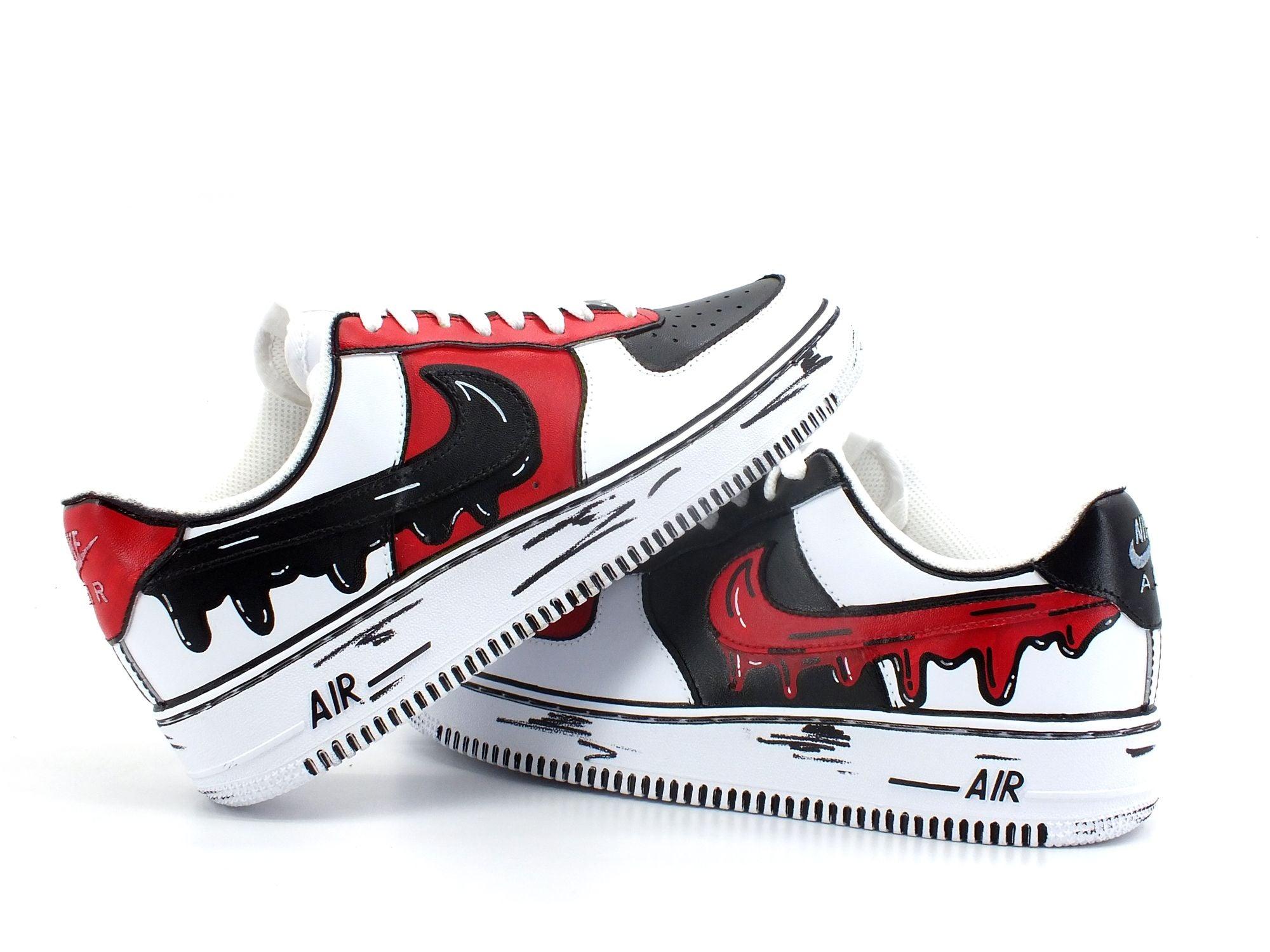 CUSTOM / Nike Air Force 1 Sneaker AF1 Comics Chicago Red White Black - Sandrini Calzature e Abbigliamento