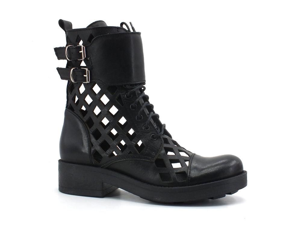 DIVINE FOLLIE Anfibio Lacci Traforato Nero 12021 - Sandrini Calzature e Abbigliamento