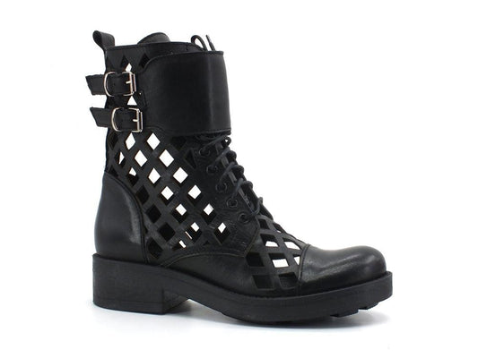 DIVINE FOLLIE Anfibio Lacci Traforato Nero 12021 - Sandrini Calzature e Abbigliamento