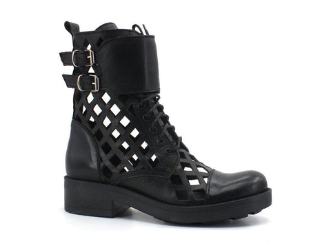 DIVINE FOLLIE Anfibio Lacci Traforato Nero 12021 - Sandrini Calzature e Abbigliamento