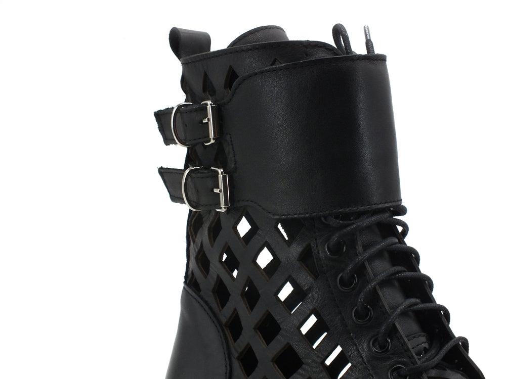DIVINE FOLLIE Anfibio Lacci Traforato Nero 12021 - Sandrini Calzature e Abbigliamento
