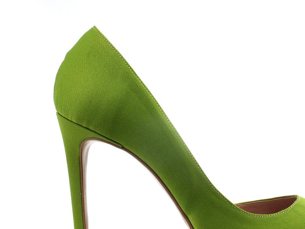 DIVINE FOLLIE Dècolletè Punta Scollo Laterale Tacco Raso Verde 771 - Sandrini Calzature e Abbigliamento