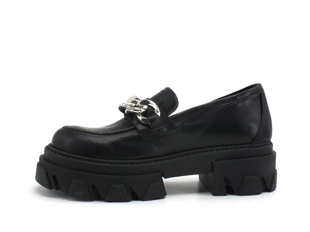 DIVINE FOLLIE Mocassino Carrarmato Pelle Nero DFP07 - Sandrini Calzature e Abbigliamento