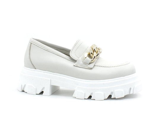 DIVINE FOLLIE Mocassino Carrarmato Pelle Off White Gold DFP07 - Sandrini Calzature e Abbigliamento