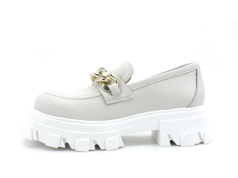 DIVINE FOLLIE Mocassino Carrarmato Pelle Off White Gold DFP07 - Sandrini Calzature e Abbigliamento