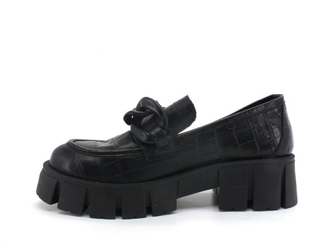 DIVINE FOLLIE Mocassino Catena Pelle Nero DF2150 - Sandrini Calzature e Abbigliamento