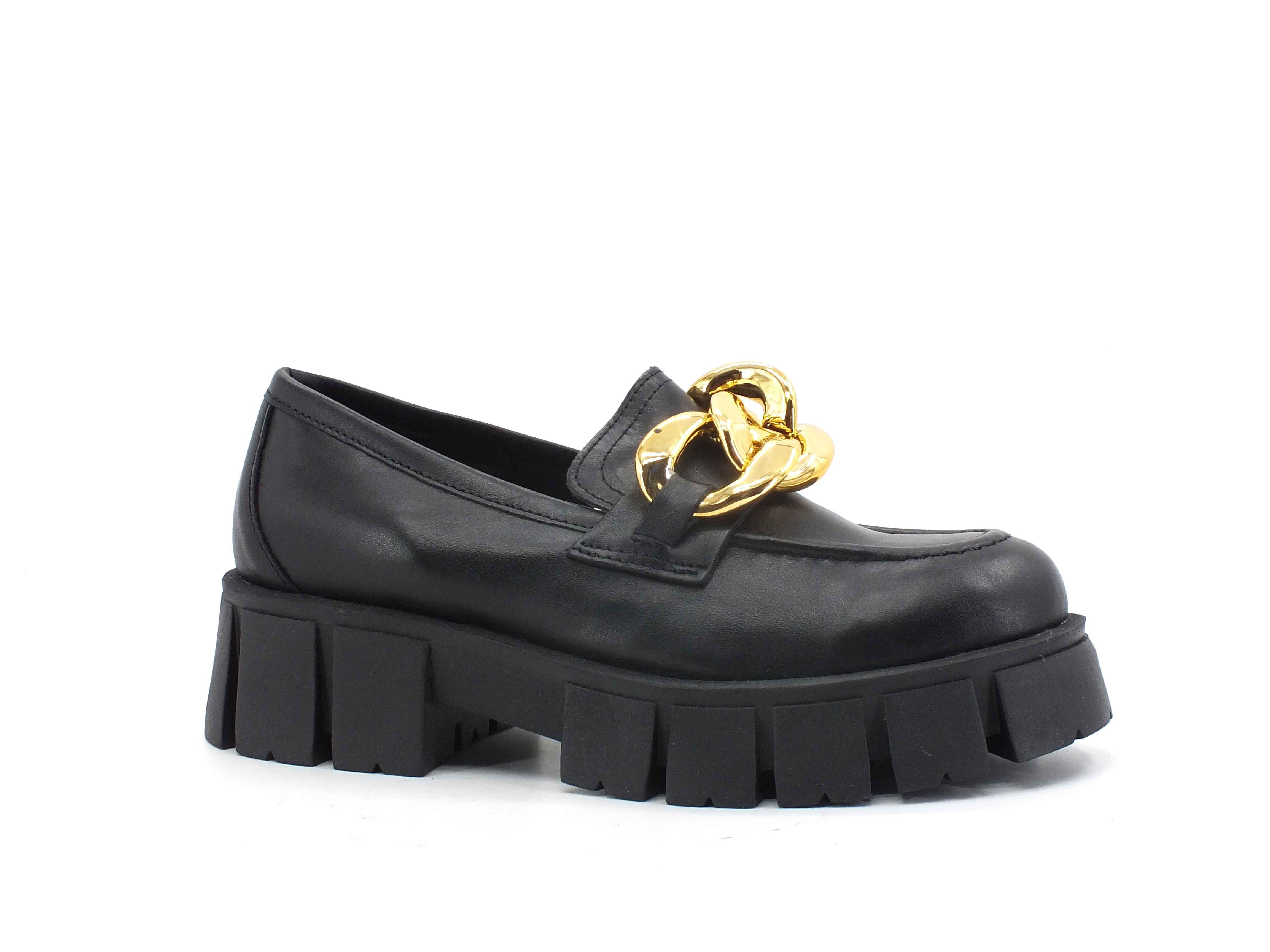 DIVINE FOLLIE Mocassino Combact Catena Nero DF2150 - Sandrini Calzature e Abbigliamento