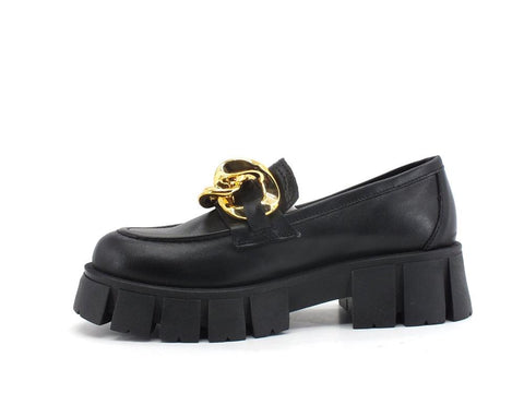 DIVINE FOLLIE Mocassino Combact Catena Nero DF2150 - Sandrini Calzature e Abbigliamento
