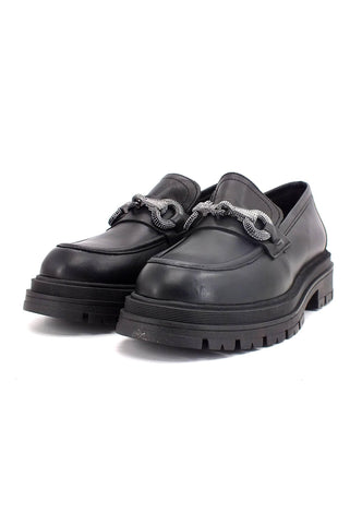 DIVINE FOLLIE Mocassino Combat Donna Nero DF2234 - Sandrini Calzature e Abbigliamento