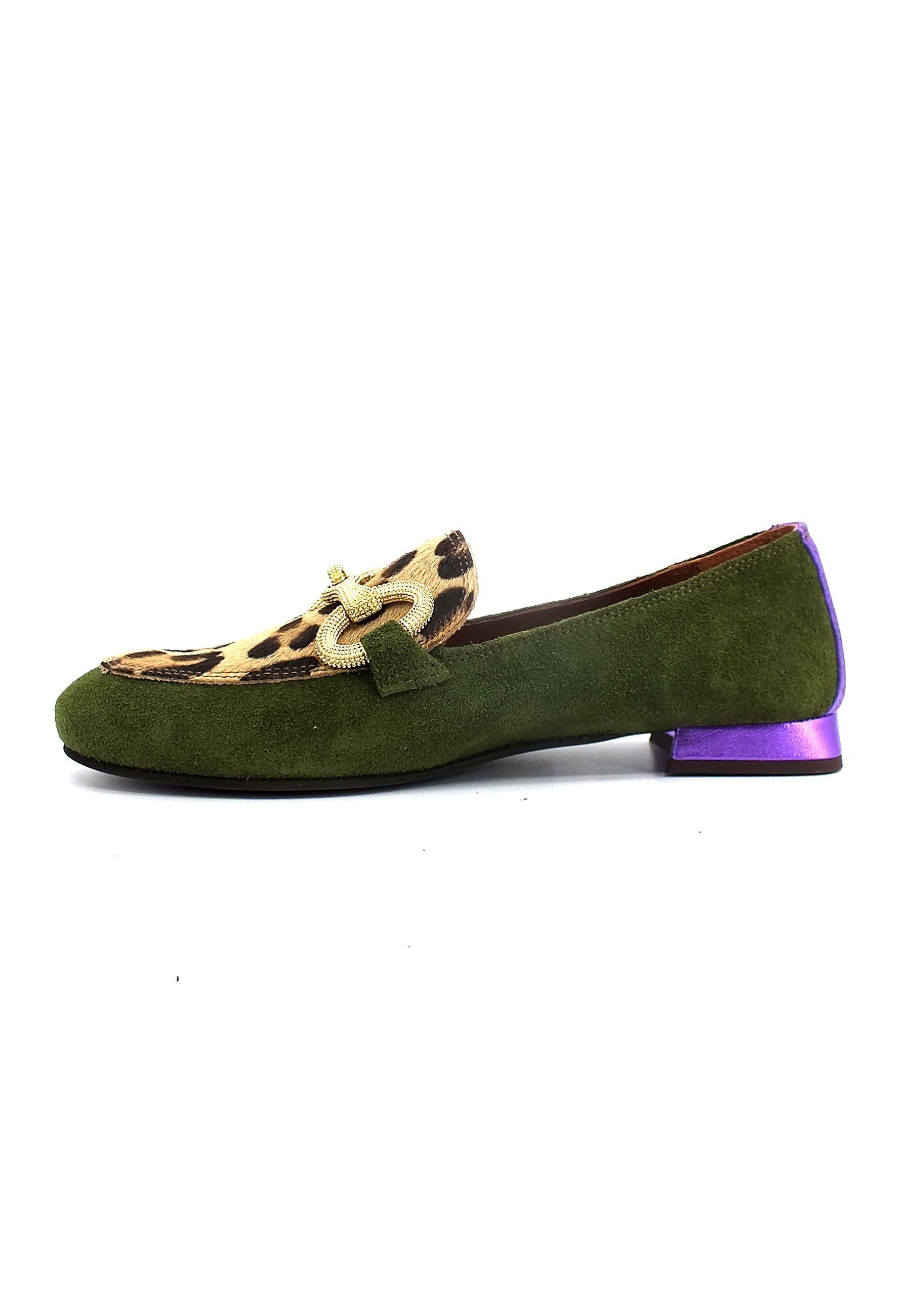 DIVINE FOLLIE Mocassino Donna Verde Leo Viola 175-15F - Sandrini Calzature e Abbigliamento