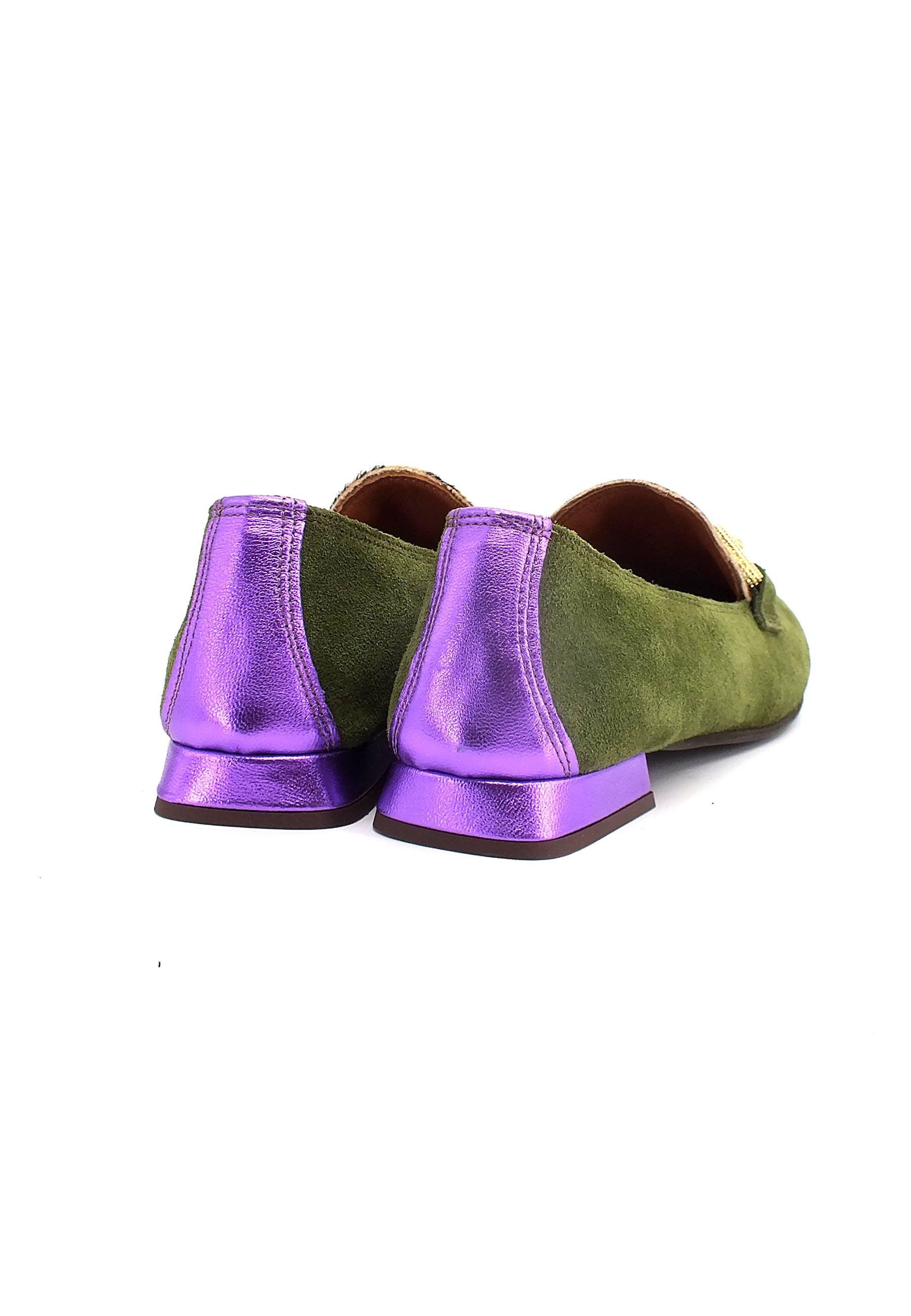 DIVINE FOLLIE Mocassino Donna Verde Leo Viola 175-15F - Sandrini Calzature e Abbigliamento
