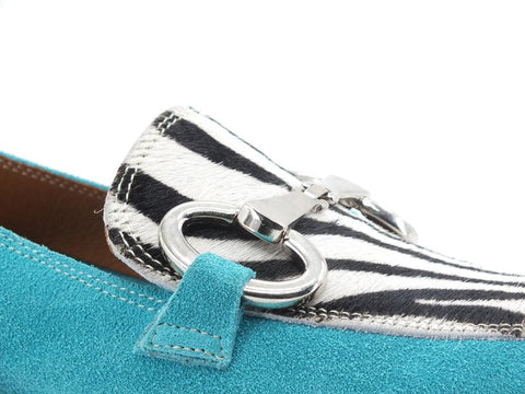 DIVINE FOLLIE Mocassino Lamè Animalier Zebra Azzurro Turchese Argento 175-01 - Sandrini Calzature e Abbigliamento