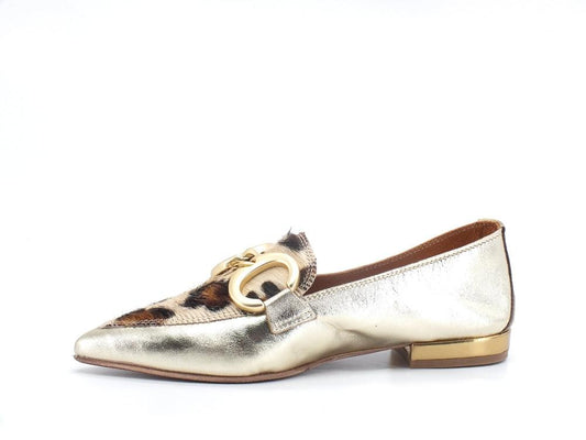 DIVINE FOLLIE Mocassino Punta Animalier Leopard Oro Bronzo 901-01F - Sandrini Calzature e Abbigliamento