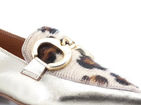 DIVINE FOLLIE Mocassino Punta Animalier Leopard Oro Bronzo 901-01F - Sandrini Calzature e Abbigliamento